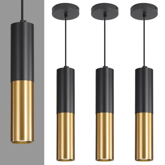 Daoseolo 3 Pack Modern Black and Gold LED Pendant Lights, Minimalist Linear Hanging Light, 3 Color 2700K/4500K/6500K, Ceiling Mount Pendant Lamp for Kitchen Island, Dining Room, Bedroom, Bar, Cafe