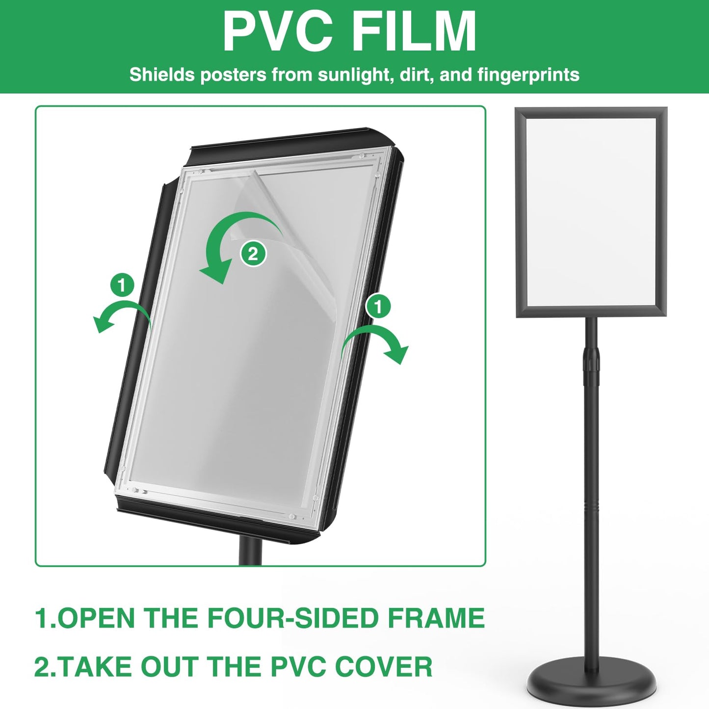 GUOHONG 2 Pack Heavy Duty Sign Stand Adjustable 8.5 x 11 Inch Sign Holder Aluminum Snap Open Frame Floor Poster Stand Vertical Horizontal