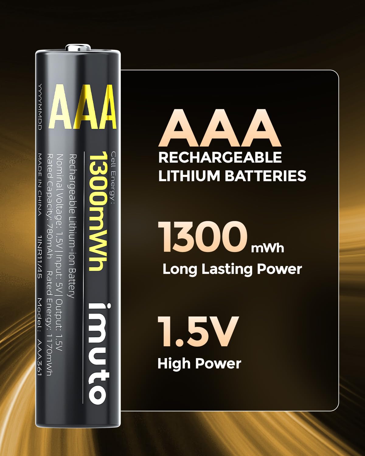 imuto Rechargeable AAA Batteries Lithium 16 Pack with Fast Charger,1300mWh 1.5V Constant Output Triple a Lithium Batteries 1600 Cycles Long Lasting