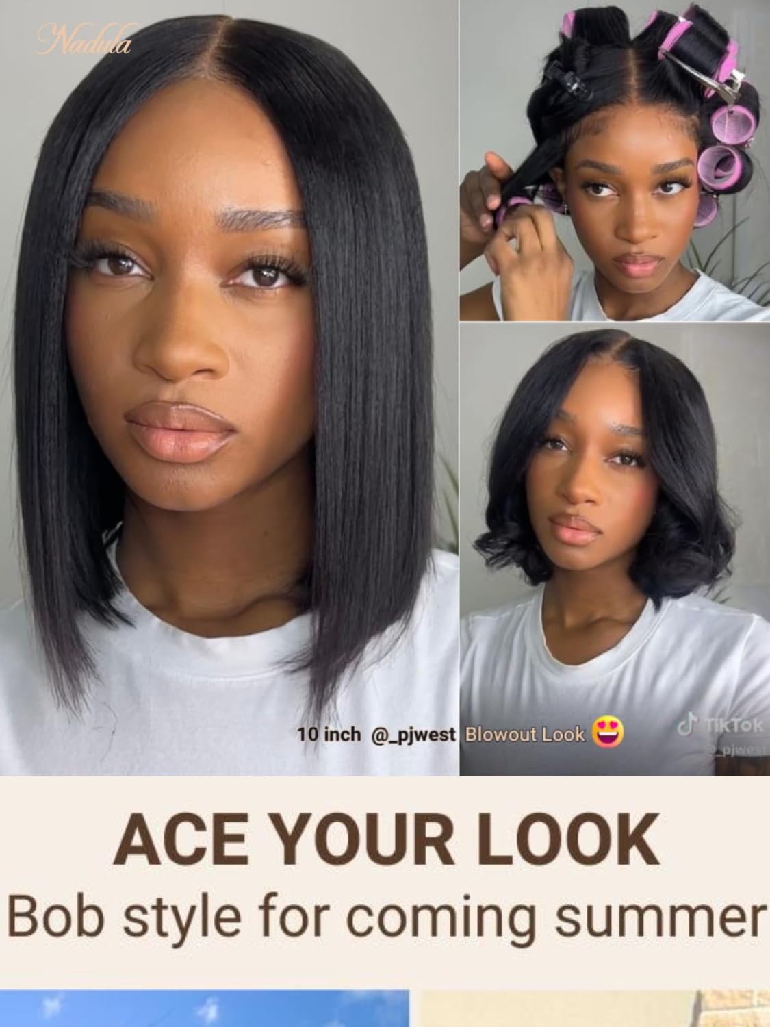 Nadula Bye Bye Knots Yaki Straight Bob Glueless Wig Pre Cut/Plucked/Bleached 7x5 Lace Front Wigs Human Hair Invisible Knots Pre Everything 3S Ready to Go Short Yaki Bob Wigs 150% Density 10inch