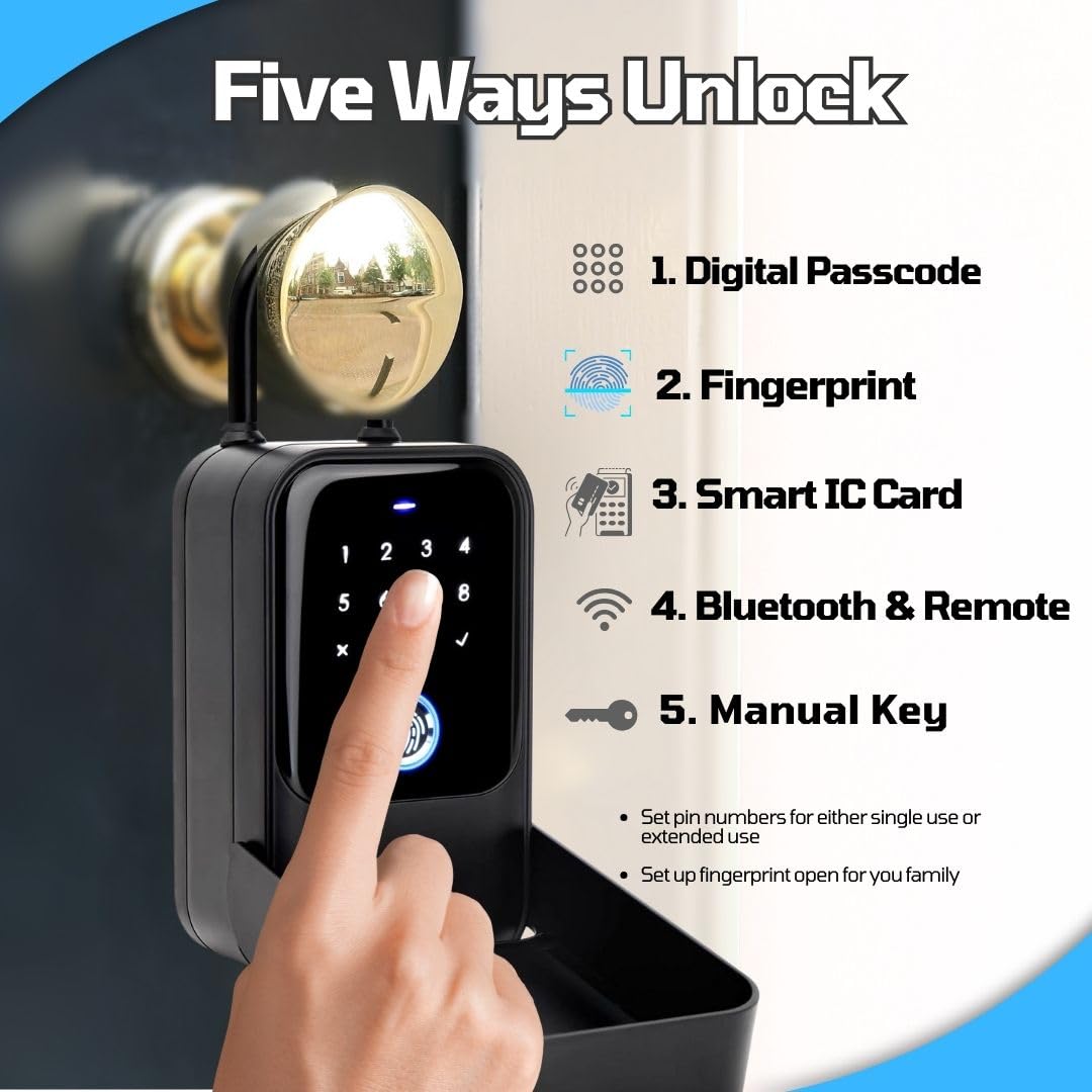 LINKSTYLE Matrix II Smart Key Lock Box with WiFi Hub for Anywhere Access, Waterproof, Bluetooth, Fingerprint, Wall Mounted, Door Handle for Outdoor, Airbnb, Realtors, Garage, Car
