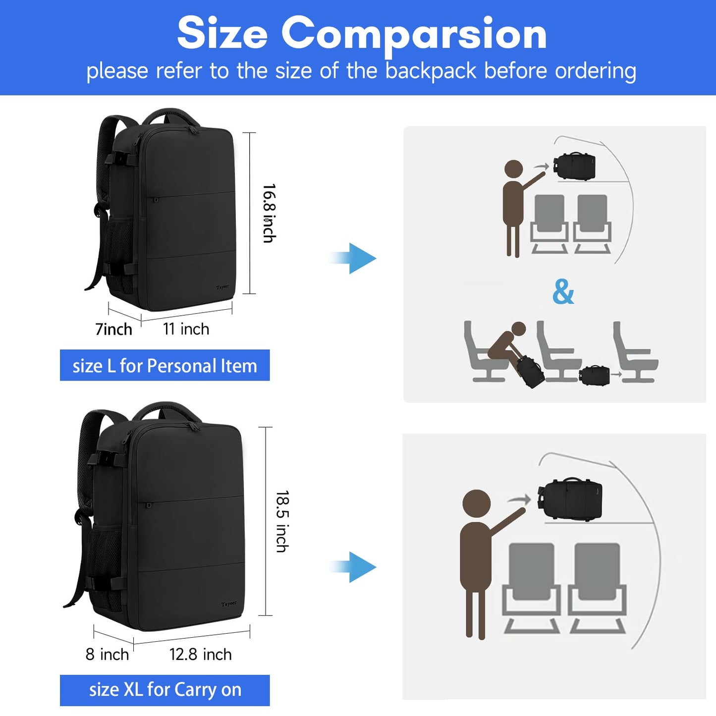 Taygeer Travel Backpack for Men Women, Carry On Backpack with USB Charging Port & Shoe Pouch, TSA 17.3inch Laptop Backpack Flight Approved, Nurse Bag Casual Daypack for Weekender Business Hiking,Black