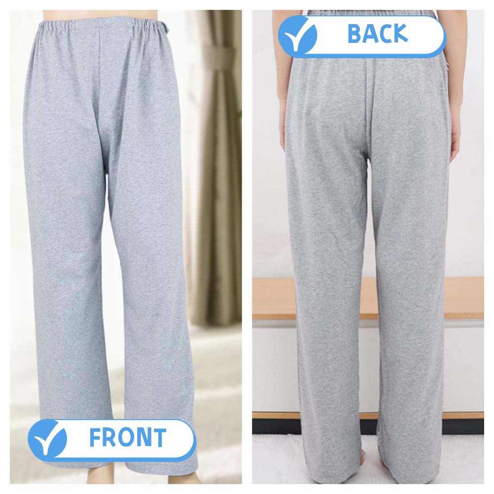 WEEOATAR Unisex Patient Pants,Bedridden Patient Clothing,Disability Clothing with Zippers for Easy Access,Hospital Gowns Nursing Aid for Elderly,Disabled,Dialysis and Bedridden Patients(Grey,XXL)