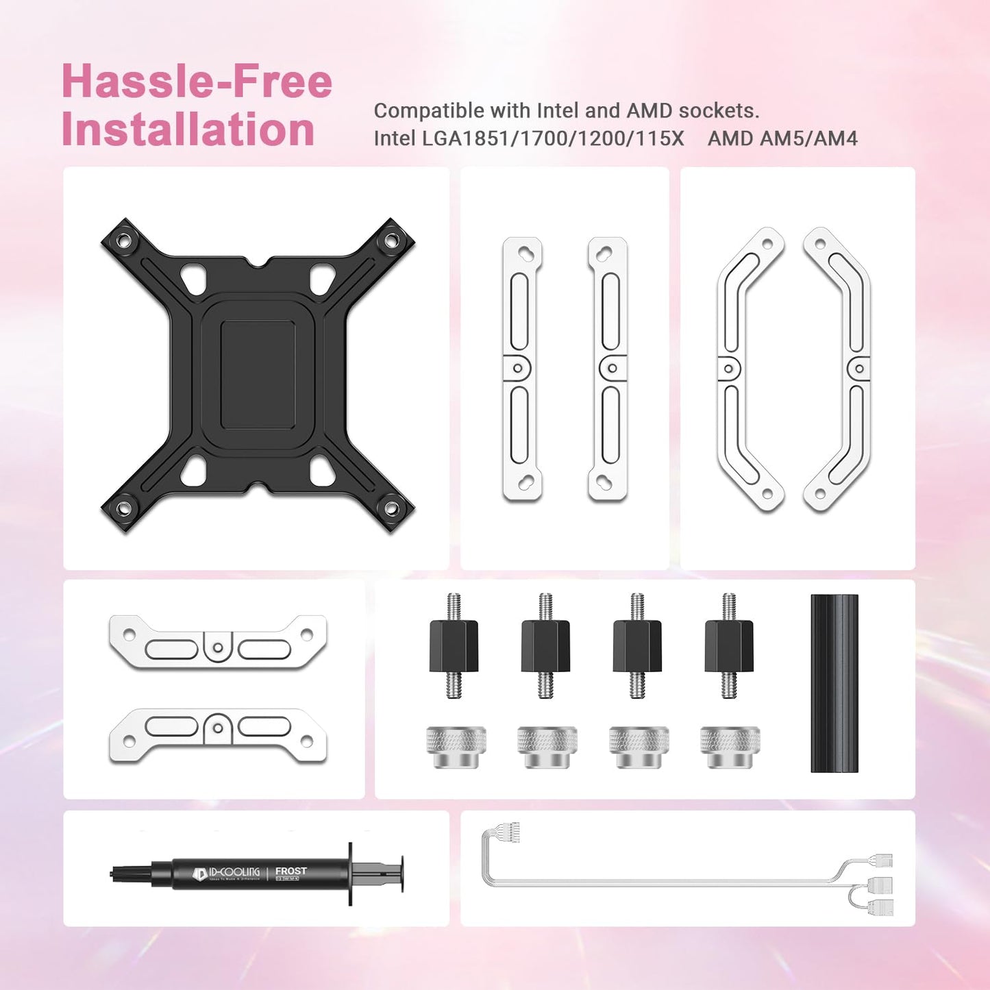 ID-COOLING FX240 INF Pink Edition 240mm Liquid CPU Cooler, AIO Cooler with ARGB Infinity Mirror Effect, 2x120mm Daisy-Chained Fans Low-Noise Operating 29.9dB(A) Max., Intel & AMD Compatible