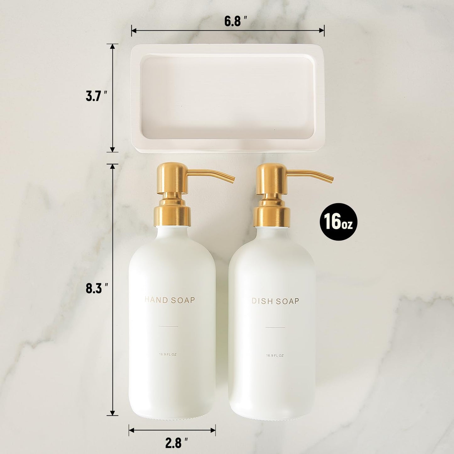 Prus Waso Gold Soap Dispenser Set, Glass Soap Dispenser with Stainless Steel Pump, Perfect for Modern Kitchen Counter Decor. (Gold)