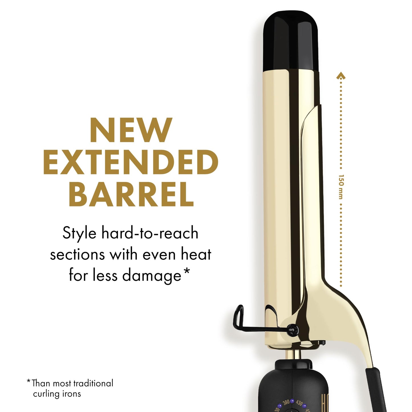 HOT TOOLS New and Improved 24K Gold Professional 1.25" Extended Barrel Curling Iron with Clamp for Tousled Curls | 24K Gold Technology for Long-Lasting Results & Longer Barrel for Easy Styling