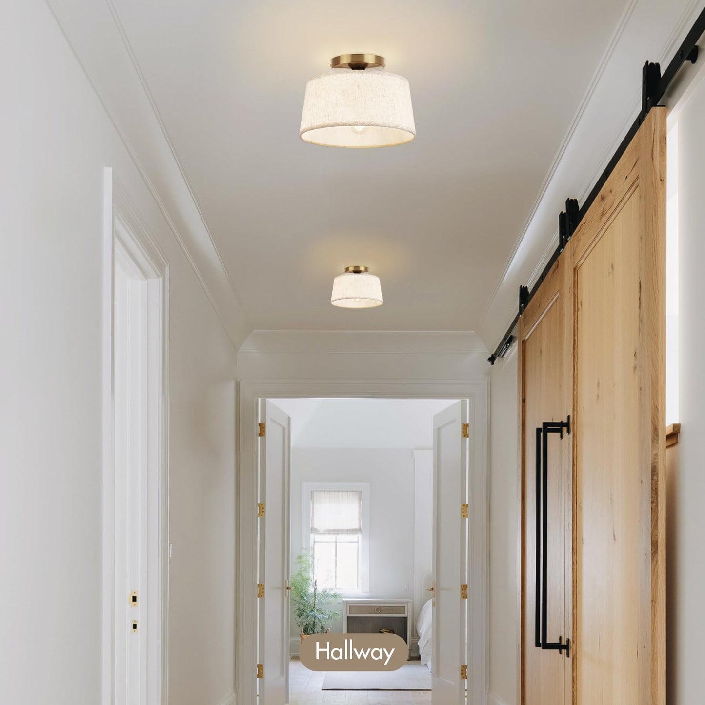 HILUXIA 2P Modern Ceiling Light Fixture, 10 Inch Semi Flush Mount Lamp with Linen Shade, E26 Base, Gold for Kitchen Bedroom Hallway Closet Entryway Room Small Spaces, 2 Pack