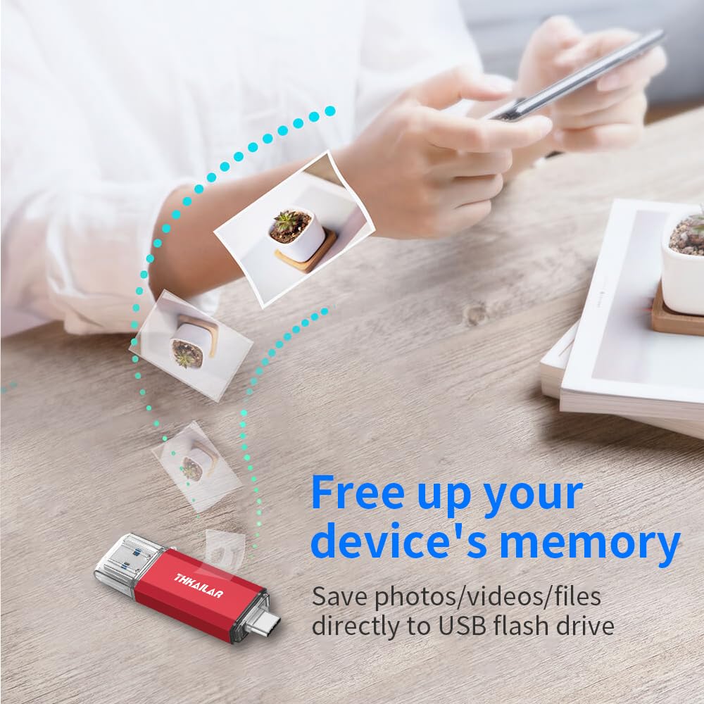 Thkailar 1TB USB C Flash Drive for MacBook and Android Phones,Thumb Drive with USB A and USB C for PC,Laptop,Portable External Storage for Pictures,Videos and Music