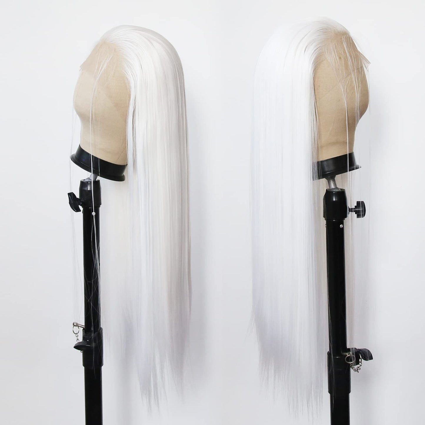 BTWTRY White Synthetic Lace Front Wig - Long Straight Platinum Snow White Lace Front Synthetic Wig - Pre Plucked Natural Hairline - Glueless Heat Resistant Fiber Hair Wig for Fashion Women