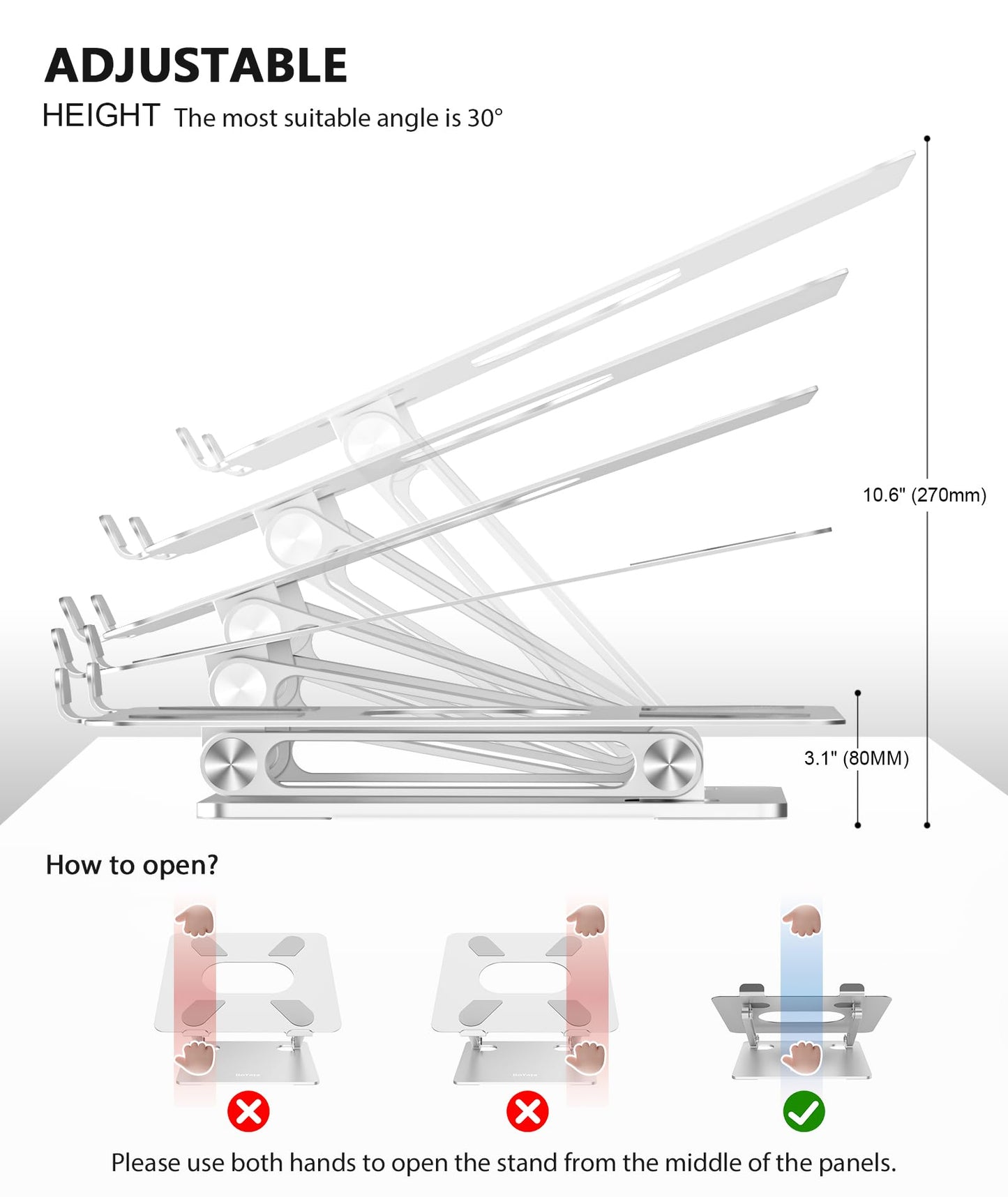 Laptop Stand, Boyata Laptop Holder, Multi-Angle Stand with Heat-Vent, Adjustable Notebook Stand for Laptop up to 17 inches, Compatible for MacBook Pro/Air, Surface Laptop, and so on (Silver)