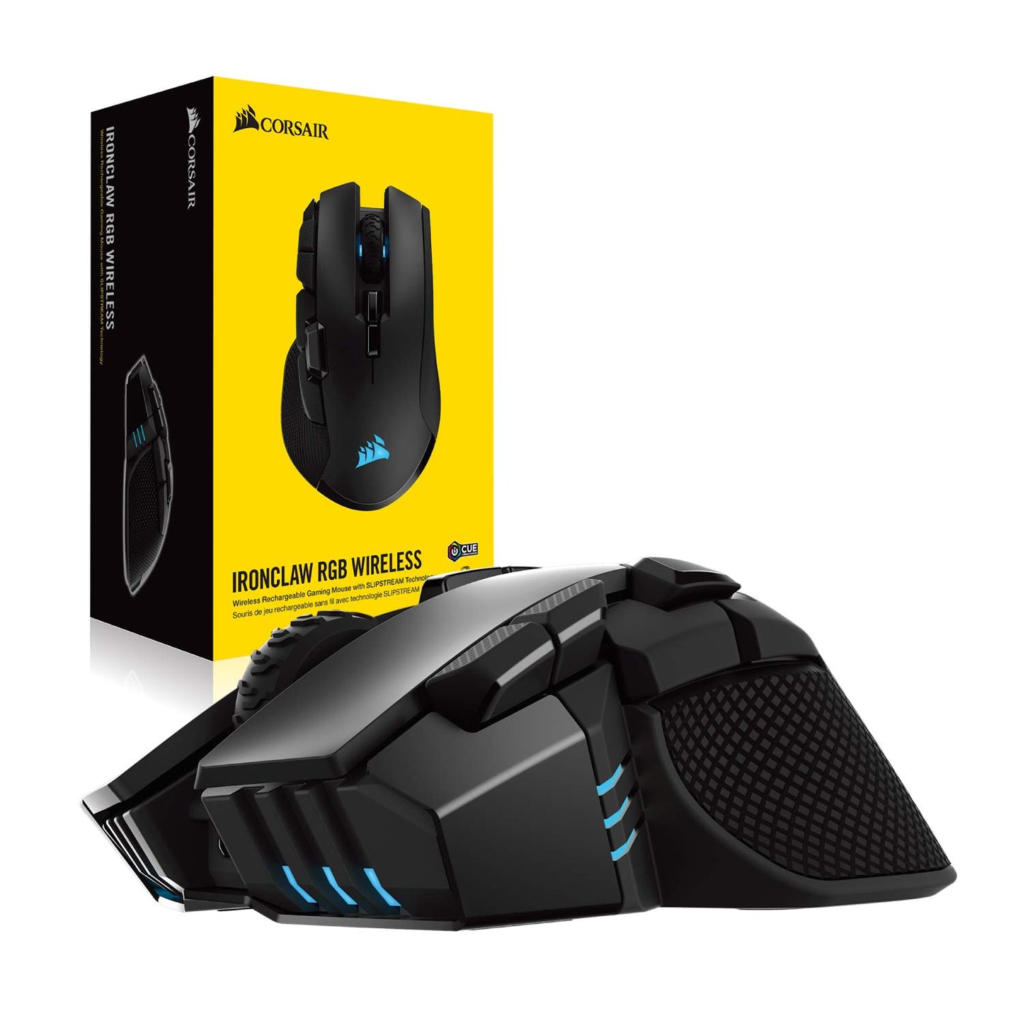 CORSAIR IRONCLAW WIRELESS RGB Rechargeable Gaming Mouse with Slipstream Technology - 18,000 DPI - 3-Zone RGB Multi-Color Backlighting - Black