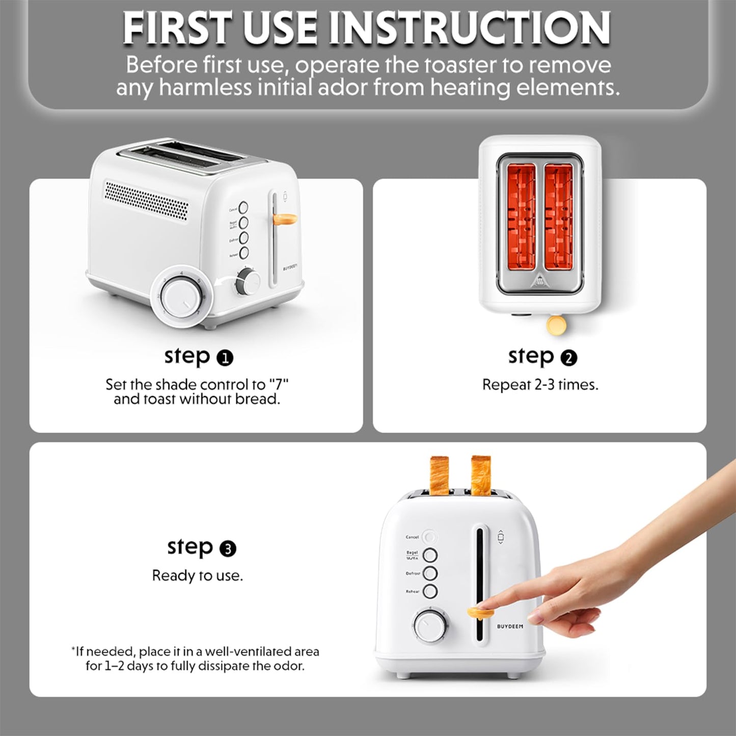 BUYDEEM DT620 2-Slice Toaster, 7 Shade Settings, Extra Wide 1.5'' Slots for Bagel & English Muffin, 6 Toasting Functions, Retro Stainless Steel Toaster with High Lift Lever, Arctic White