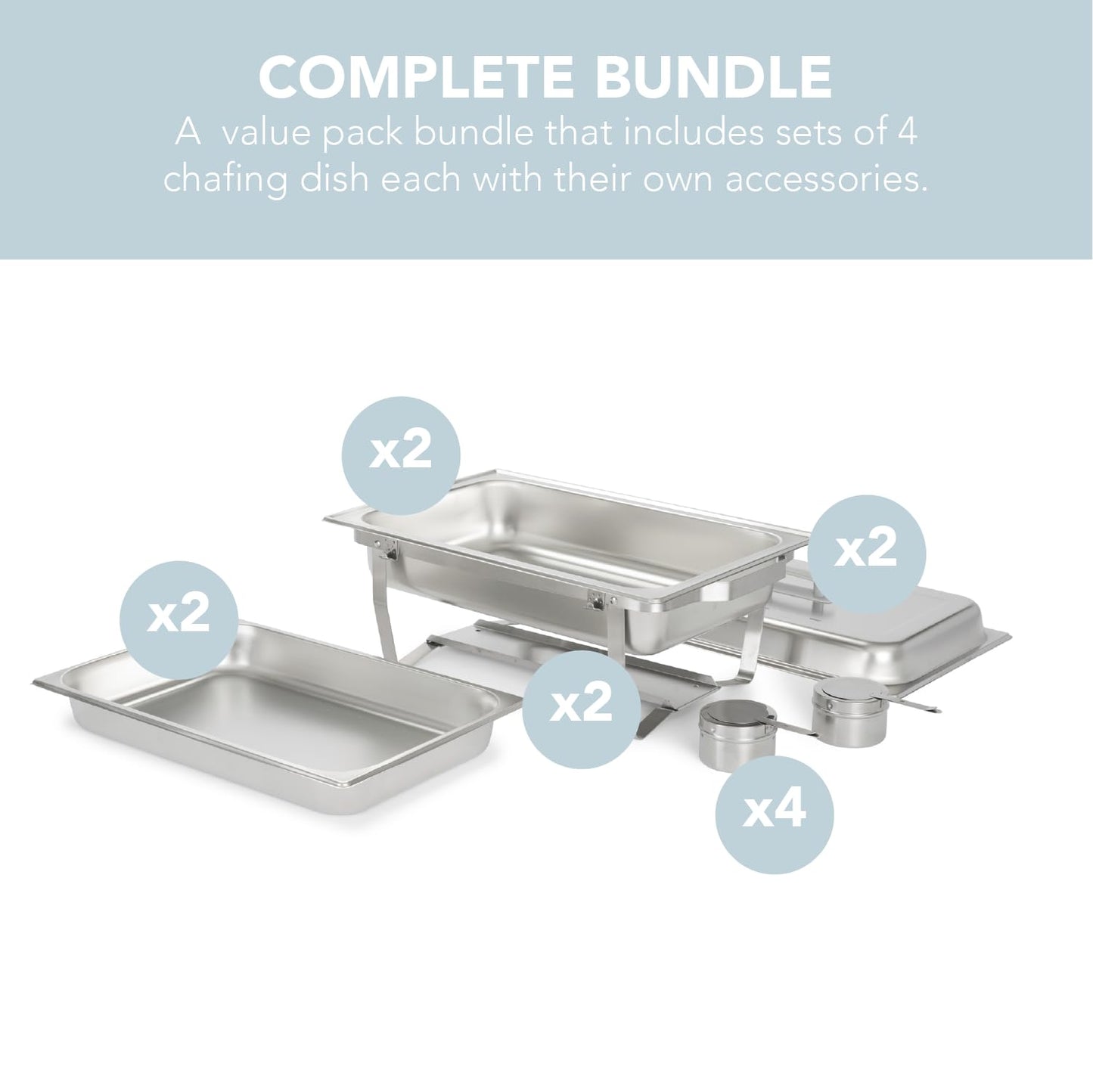 ALPHA LIVING 70012-Gray 2 Pack 8QT Chafing Dish High Grade Stainless Steel Chafer Complete Set, 8 Qt, Alpine Gray Handle