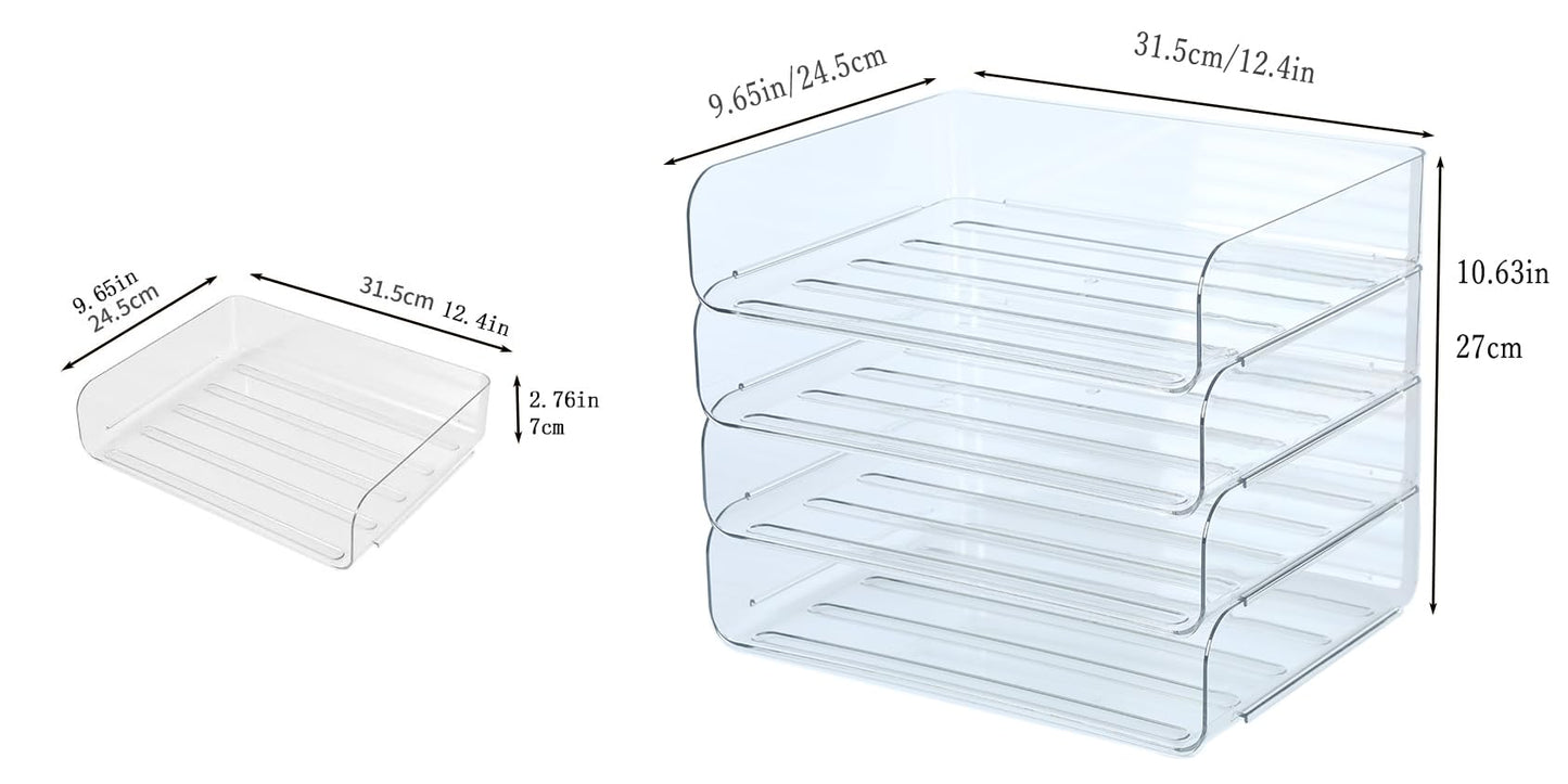 4 Tier Stackable A4 Paper Trays, Office Desk File Holder, Tidy File Document Letter Book Paper Organizer (4 Tiers,Clear)