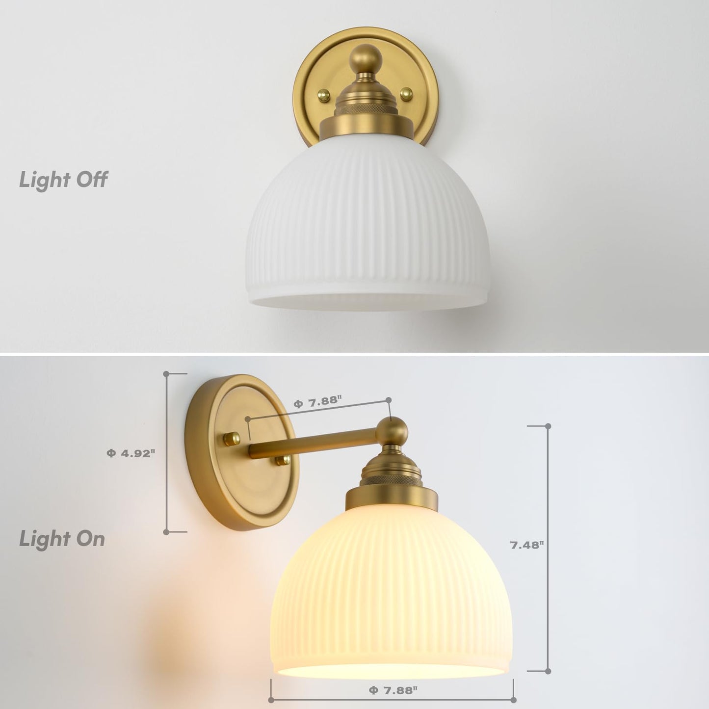 SongCiLT Vintage Wall Sconce 1-Light with White Striped Glass Globe Shade, Indoor Wall Mounted Lamp Fixture for Living Room Bedroom Kitchen Hallway