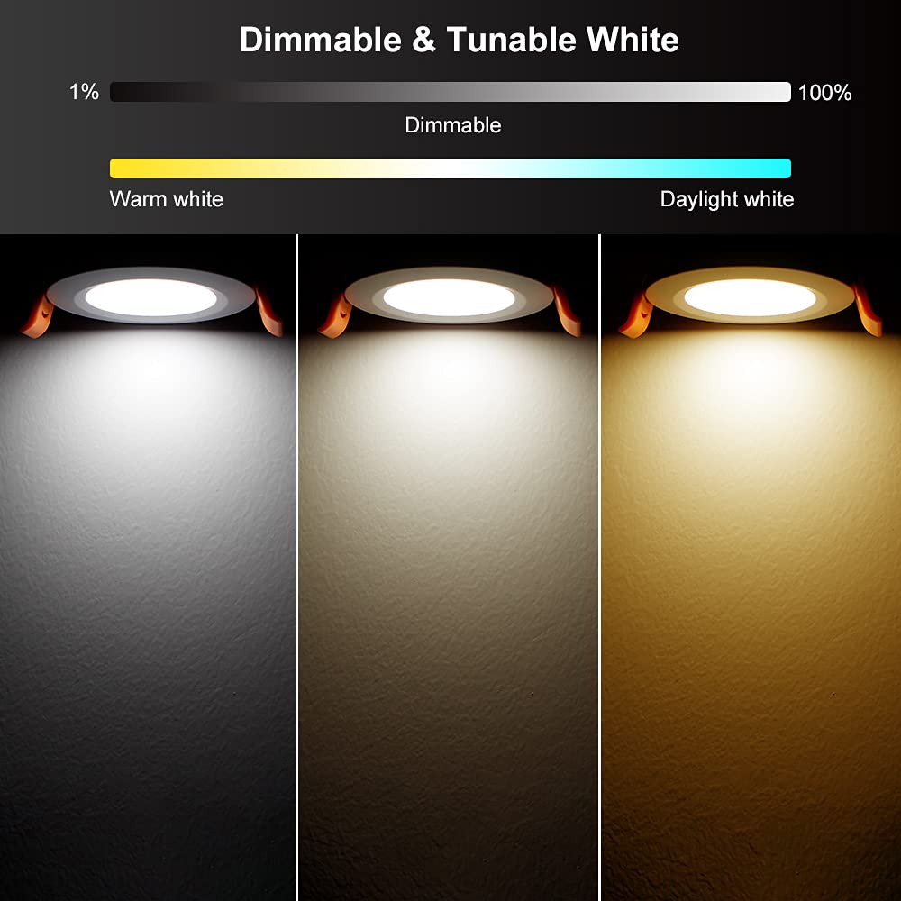 YGS-Tech Smart 2 Inch LED Recessed Lighting RGB WiFi Downlight, 5W Compatible with Alexa and Google Home, Dimmable RGB & CCT 2700-6500K Color Changing, 120V Ceiling Light with LED Driver (4 Pack)