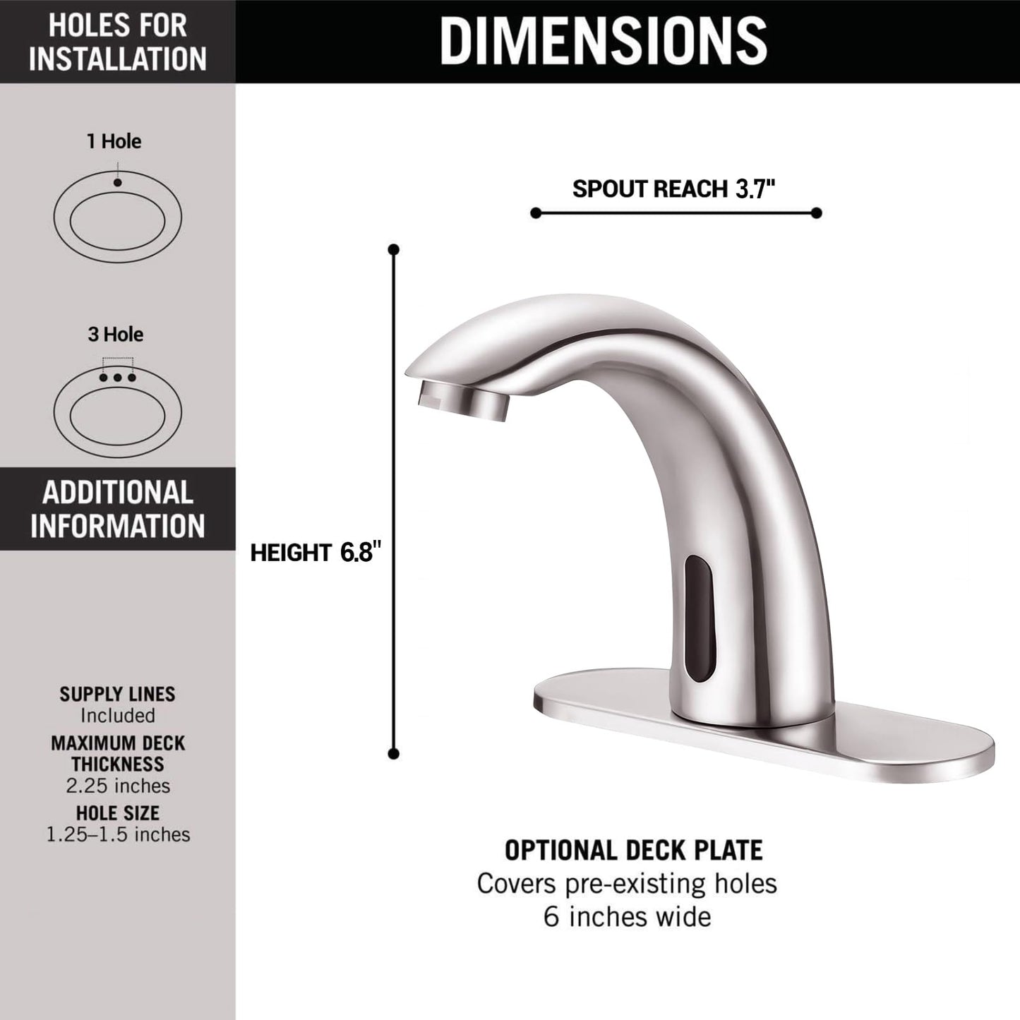 Yodel Faucet Touchless Bathroom Sink Faucet - Automatic Motion Sensor Restroom Toilet Faucet - Battery Operated for Commercial Lavatory, Brushed Nickel