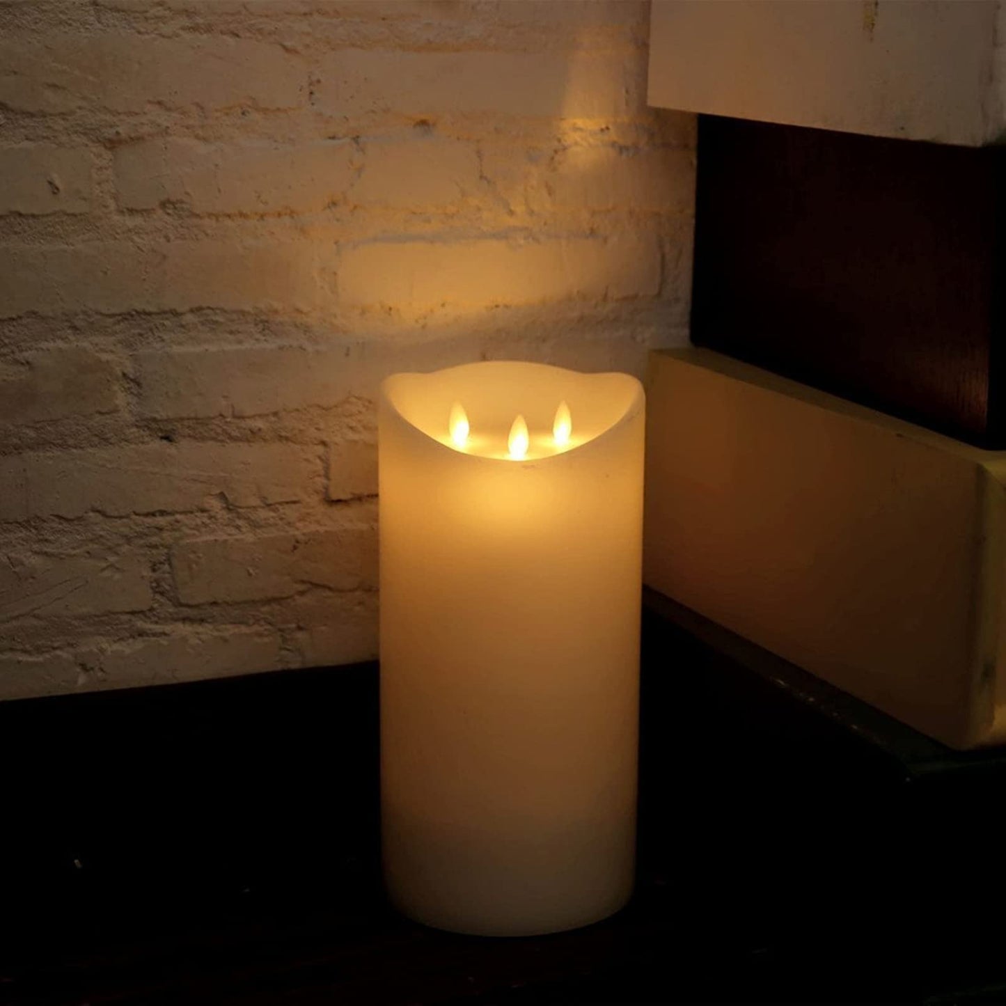 NONNO & ZGF 3 - Wicks Moving Flameless 12 inch High Candle, Led Wax Battery Operated Candles with Remote Control and Timer Function, Ivory,12 inch