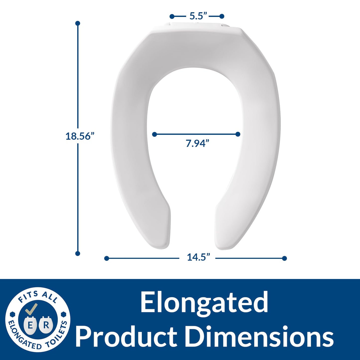 Bemis 2 Pack Commercial Open Front Plastic Toilet Seat, Heavy Duty Industrial Seat Without Lid, Secure Installation for Long Lasting Use, Made in USA, Elongated, White, 1955CT