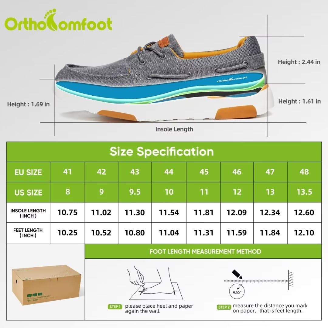 Men's Orthopedic Slip On Loafers Walking Shoes: Dressy Fit Orthotic Slip-On Shoes for Plantar Fasciitis, Cushion Supportive Canvas Loafers for High Arch Diabetic Grey Size 14