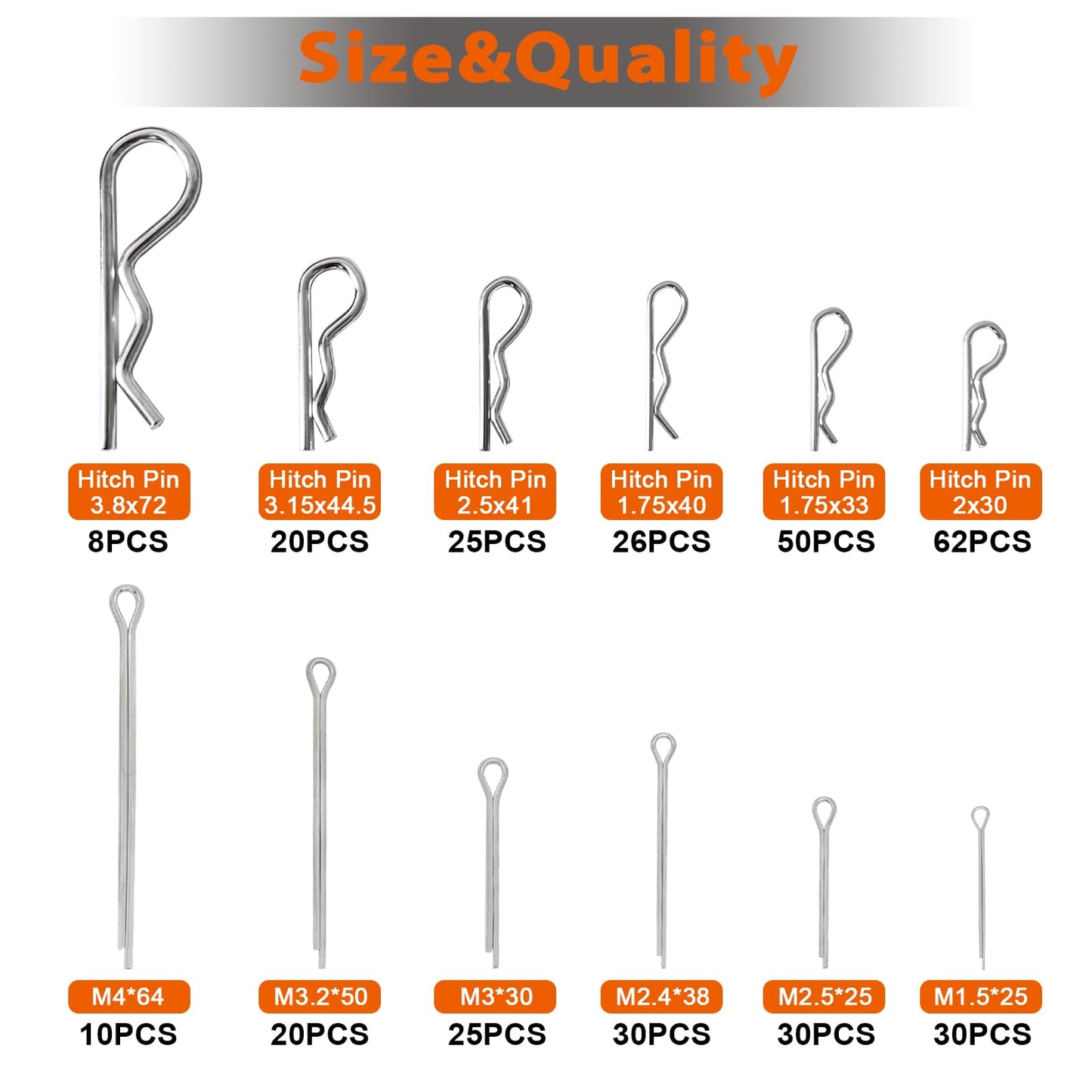 380 Pcs Heavy Duty Pin Kit, Hitch, R, Hair, Lynch, PTO Pins for Trucks, Trailers, Tractors, Mowers, Accessories, Farm, Lawn, Hitches, Garden