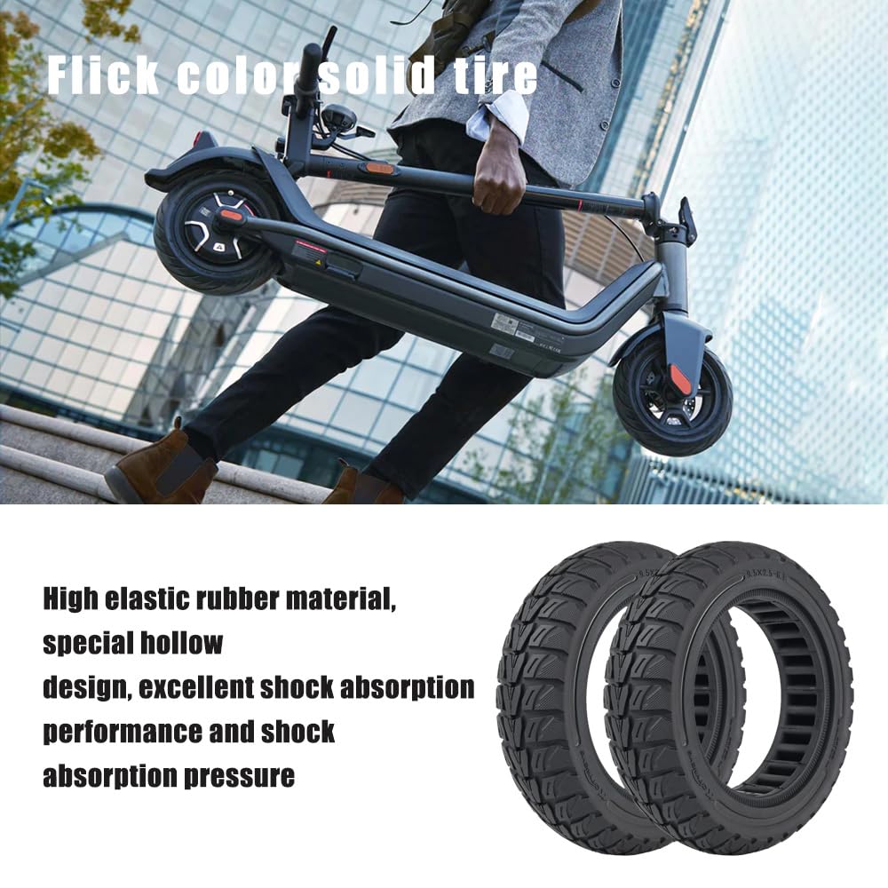 9.5x2.5-6.1 Off-Road Solid Tire Replacement for NIU KQi3 Pro/Max/Sport Scooter - Puncture-Free, Hassle-Free Maintenance - Anti-Skid, Shockproof 9.5 x 2.50 inch Tubeless Tire (Black 2Pcs)