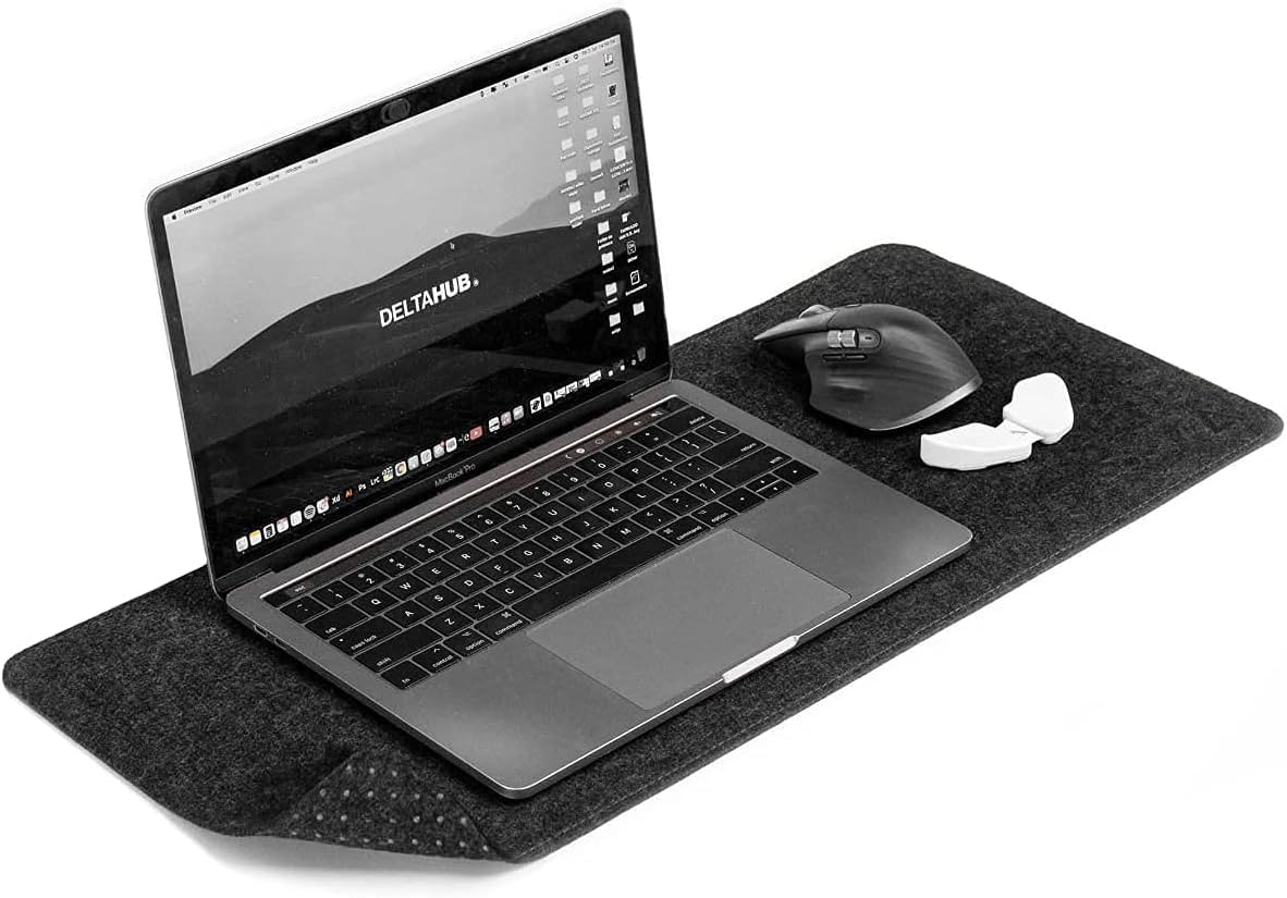 DELTAHUB - Minimalistic Felt Desk Protective Pad, Anti-Fray, Anti-Slip, Easy to Clean, Easy Glide, Long Lasting, Sleek Design, Comfortable, Resistant, Desk Mat, PC, Mac, Laptop - Large (18x32inch)