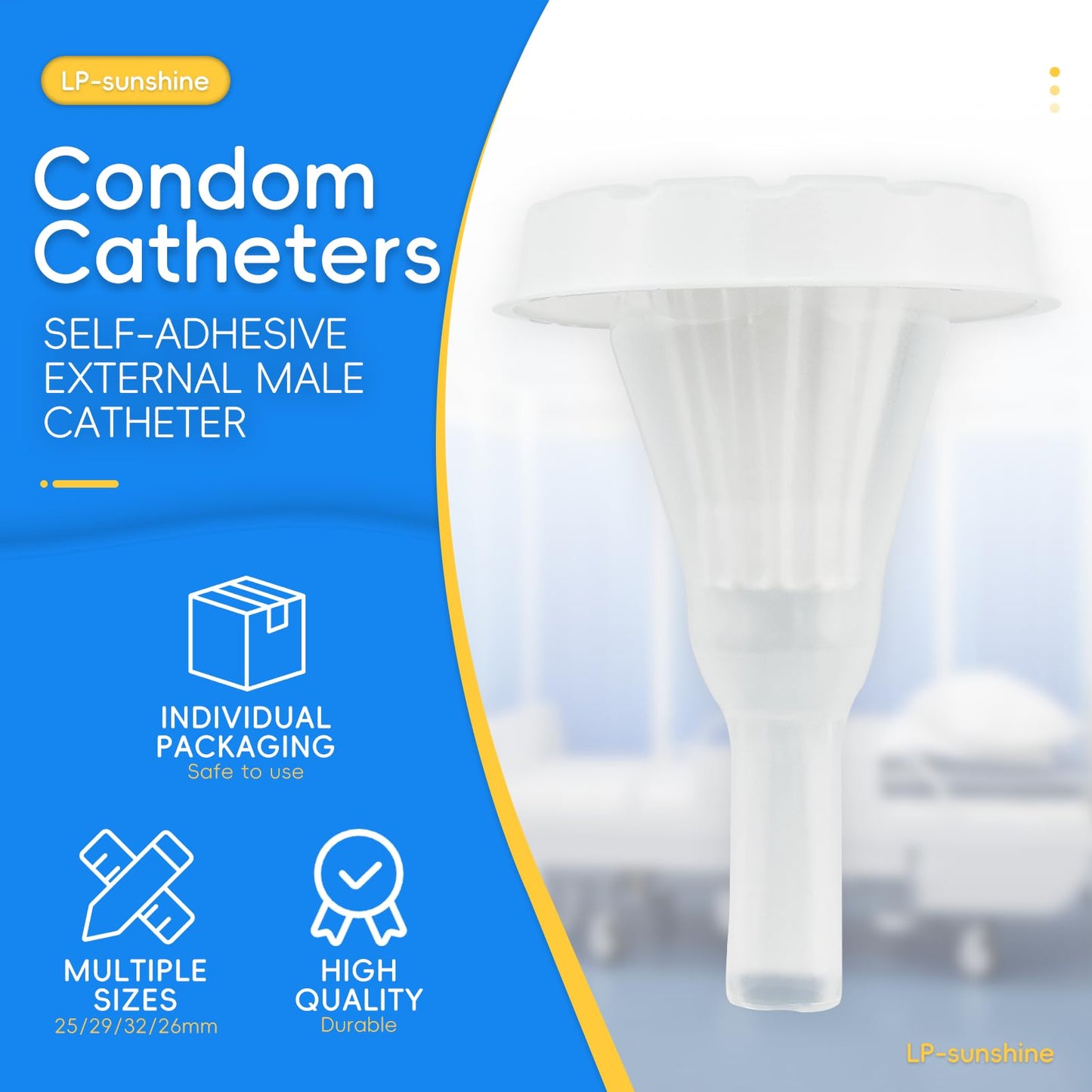 20 PCS Silicone Condom Catheters, Self-Sealing Set, Condom External Catheters, Day and Night Use for Quick and Easy Drainage, No Backflow, No Leakage (32mm/1.26inch)