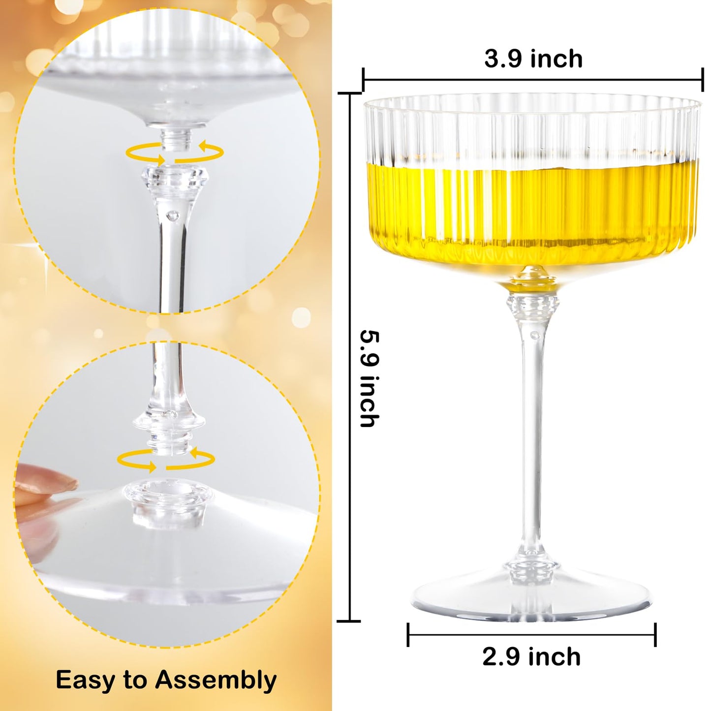 LIYH 20 Pcs Plastic Champagne Glasses 10 Oz Cocktail Coupe Glasses Champagne Flutes Plastic Coupe Cups Disposable Martini Cups Perfect for Bar Cocktails Martinis Parties