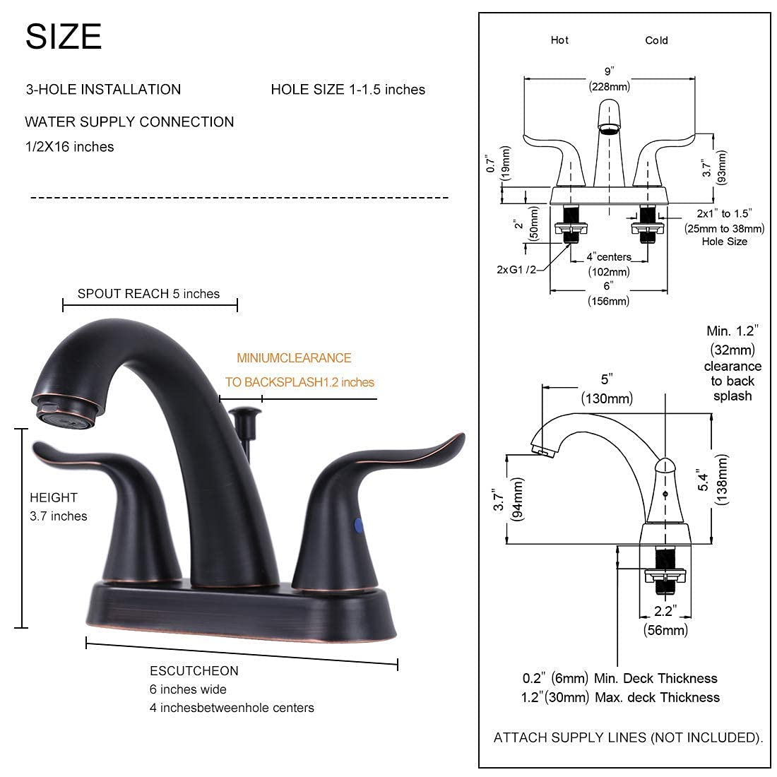 WOWOW Bathroom Faucet 4 inch Centerset Oiled Rubbed Bronze Bathroom Sink Faucet Lift Rod Drain Assembly Stainless Steel Faucets for Bathroom Faucet Retro Lavatory