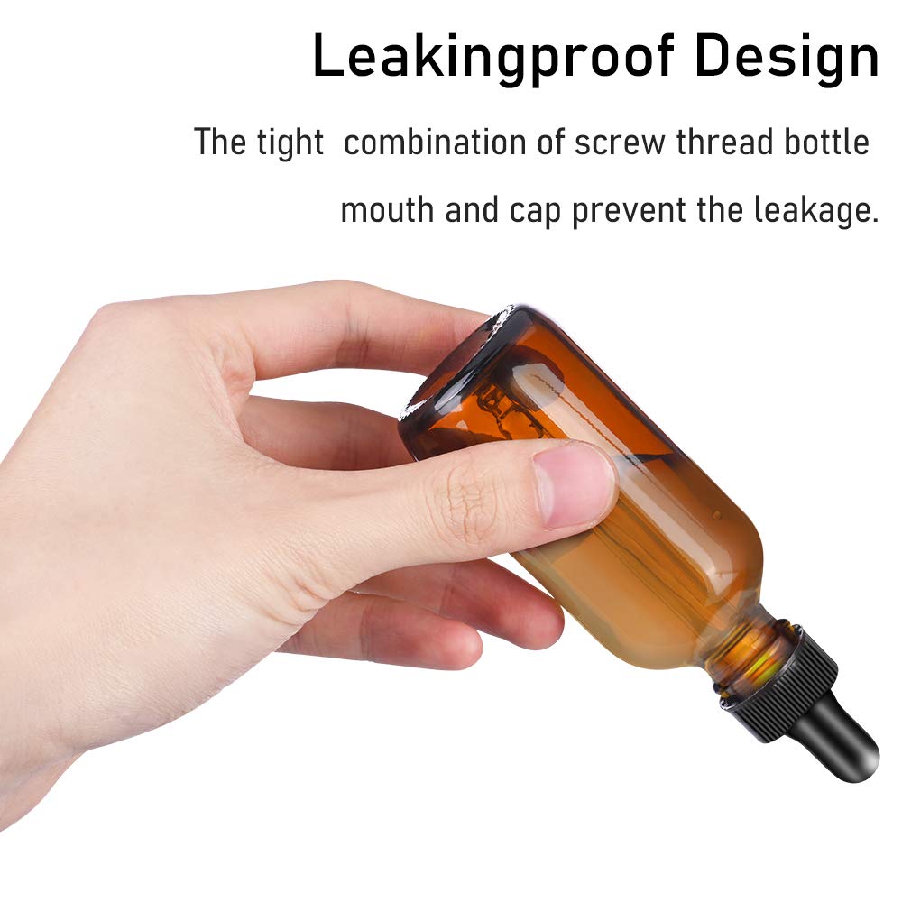 Bumobum 1oz Dropper Bottles for Essential Oils, 100 Pack 30ml Amber Glass Tincture Bottles with Eye Dropper, 10 Funnel and 10 Long Dropper for Travel, Home use