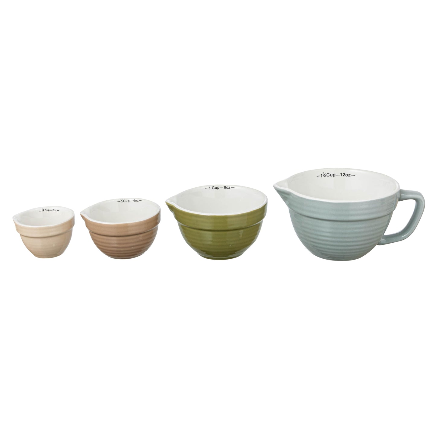 Creative Co-Op Stoneware Batter Bowl Measuring Cups, Set of 4 Sizes, Multicolor