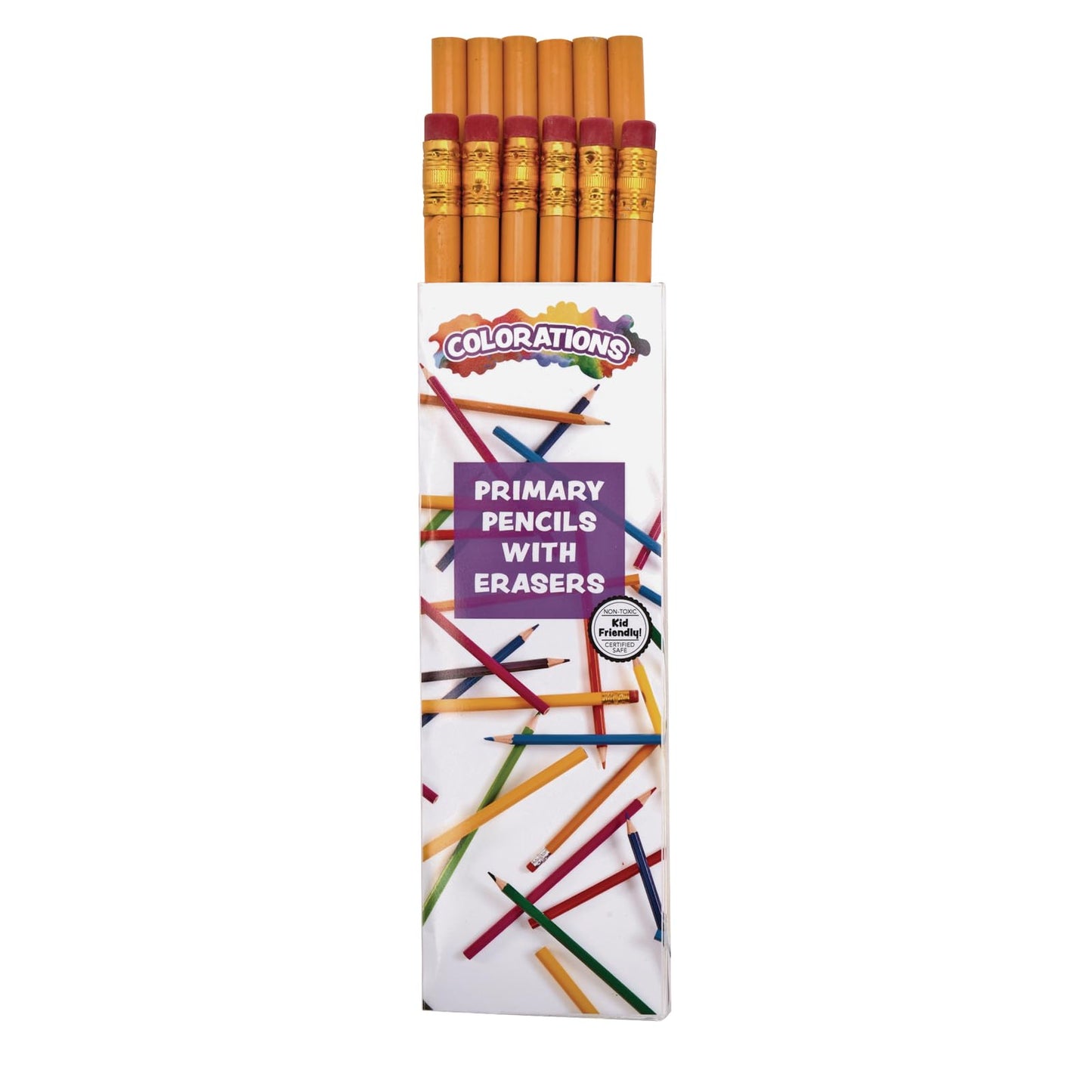 Colorations Primary Pencils W/Erasers, 24 Packs, Sustainable, Graphite (Item # CPPWE24)