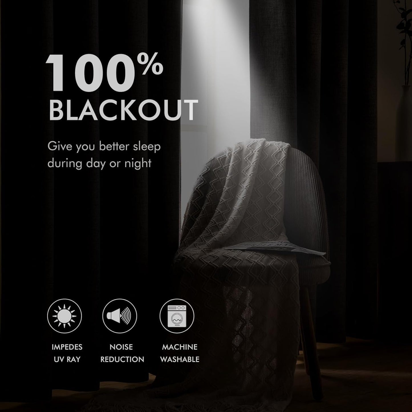 MIULEE 100% Blackout Linen Curtains for Bedroom Thermal Insulated Birch Grommet Room Darkening Curtains & Drapes for Living Room 52 x 84 Inch (2 Panels)