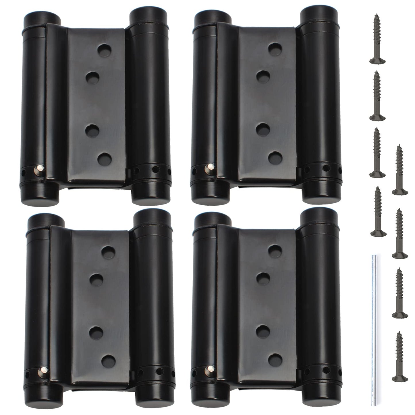 3" Double Action Spring Hinges, Self Closing Door Hinges for Saloon Cafe Pub Swinging Doors, 201 Stainless Steel, Including Pins and Screws, 4-Pack