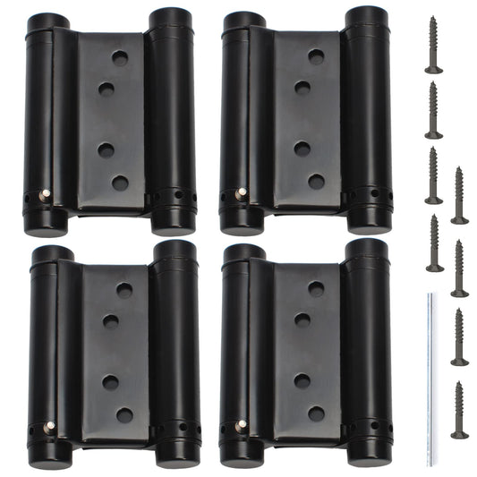 3" Double Action Spring Hinges, Self Closing Door Hinges for Saloon Cafe Pub Swinging Doors, 201 Stainless Steel, Including Pins and Screws, 4-Pack