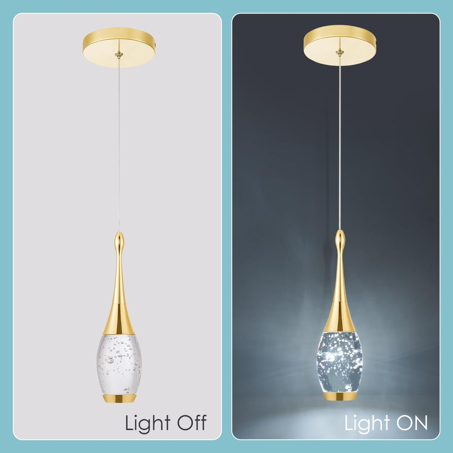 CHYING LED Pendant Light Kitchen Island Bubble Crystal Pendant Lighting Gold Mini Hanging Light Fixture for Dining Room Bathroom Bedroom Bar 6000K
