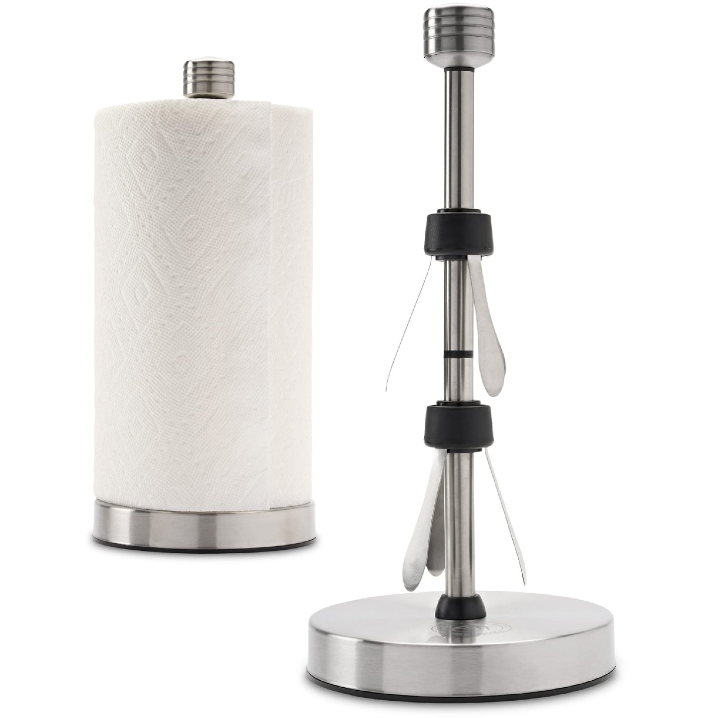 Stainless Steel Paper Towel Holder Designed for Easy One-Handed Operation - This Sturdy Weighted Paper Towel Dispenser Countertop Model Has Suction Cups and Holds All Paper Towel Rolls