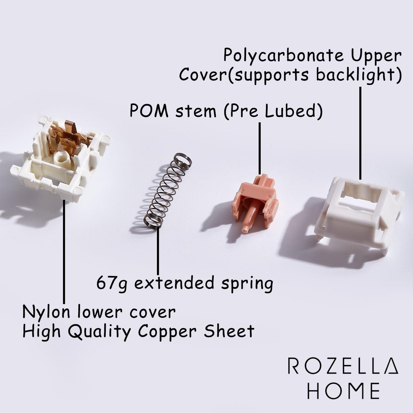 ROZELLA HOME Holy Panda Mechanical Keyboard Switch, 3Pin, 67g Extended Spring, Enhance Tactile Plate Mounted MX Switch(70 Pack)
