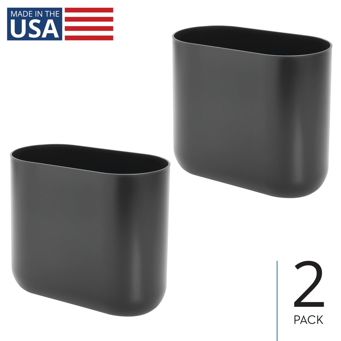 iDesign Small Slim Plastic Bathroom Trash Can, Garbage Can for Bedroom, Office, Desk, Dorm, 2-Pack, Gray