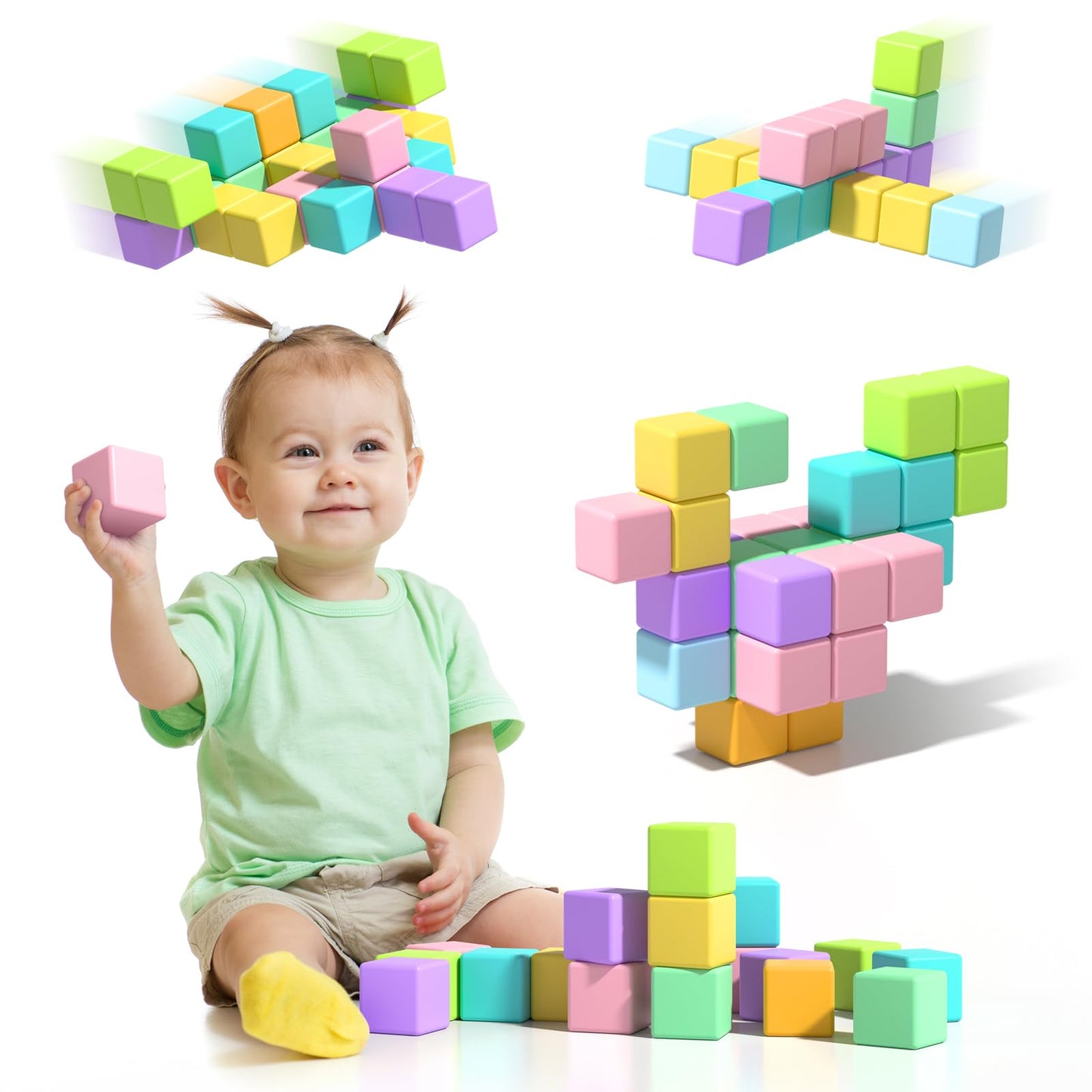 Magnetic Blocks for Toddlers 1-3, 56PCS 1.34in Large Macaron Magnet Building Cubes for Kids, Stem Preschool Stack Construction Educational Toys for 3-5 Years Old Boys Girls