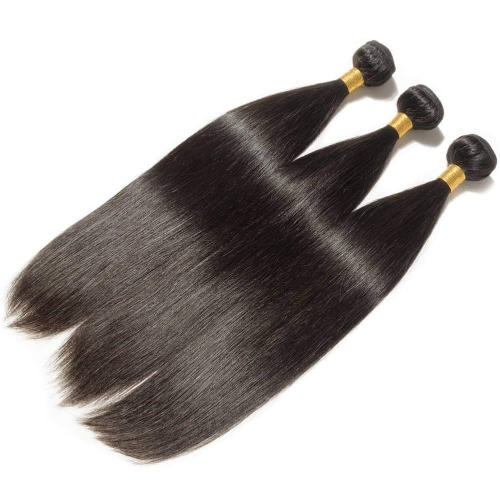 Feibin Straight Human Hair Bundles 14 14 14 Inch Trippy Hair Bundles Human 100% Brazilian Unprocessed Raw Hair Bundles Weave Bundles Human Hair Extensions For Black Women Natural Color