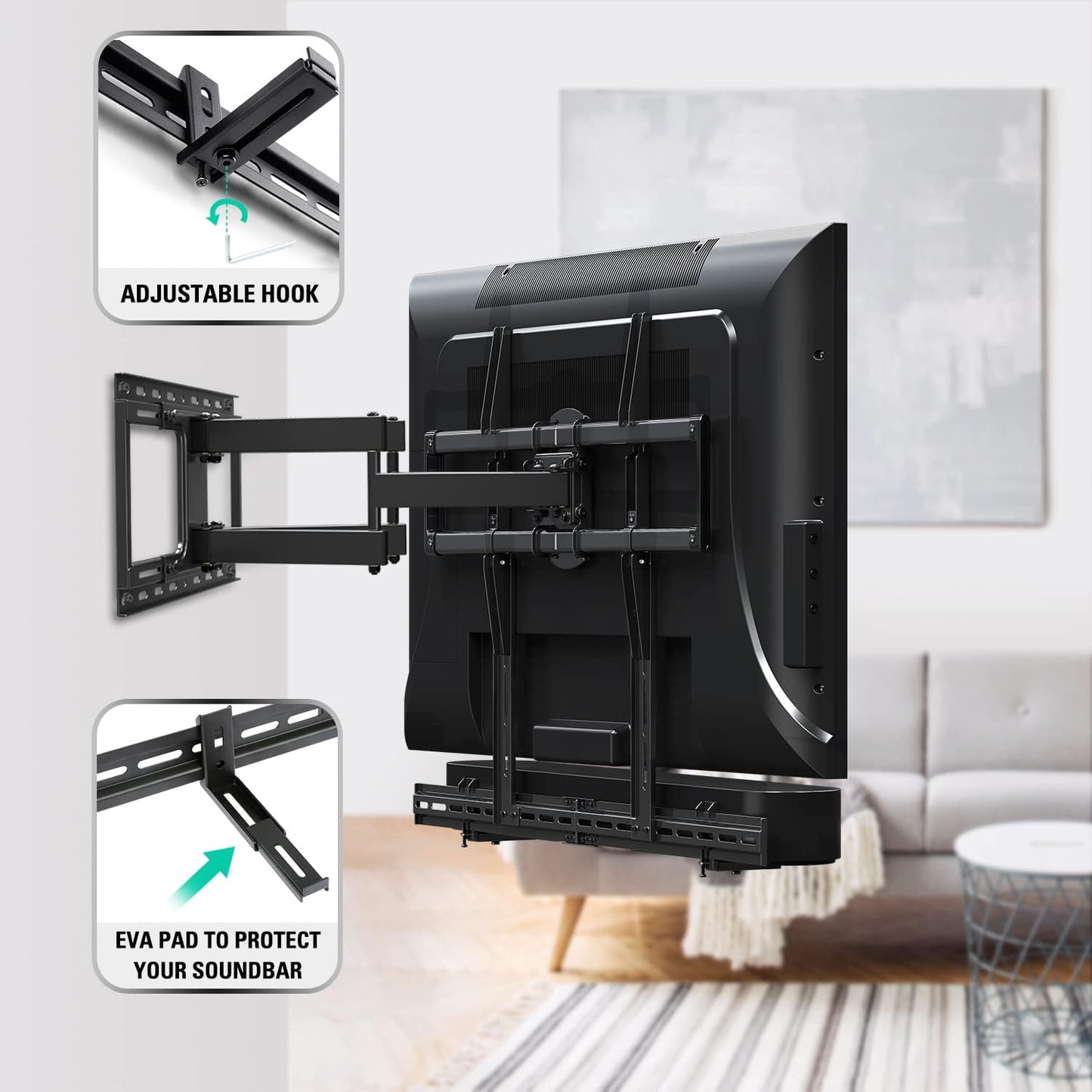 Mounting Dream Soundbar Mount Sound Bar TV Bracket with Holes/Without Holes, Non-Slip Base Holder Extends 3.4" to 6.1", Up to 20 LBS, Safe and Easy to Install MD5425