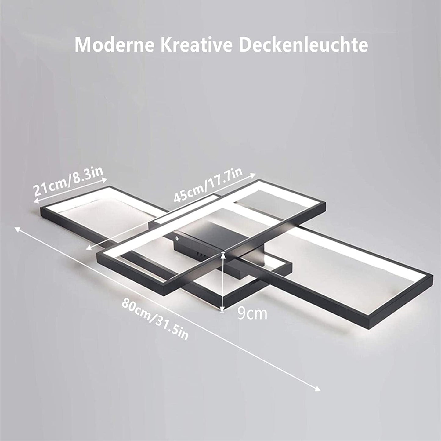 ASDMD Modern LED Ceiling Light 31.5" Dimmable Black Ceiling Light Fixture with Remote Control Square 54W 3000K-6500K Ceiling Lamp for Kitchen, Living Room, Bedroom