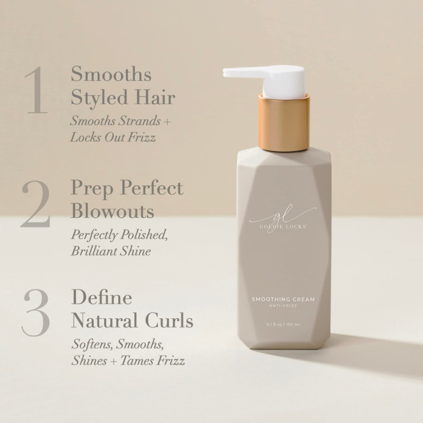 Goldie Locks Anti-Frizz Smoothing Cream | Improves Strand Strength & Elasticity | Locks Out Frizz for Brilliant Shine | Extension & Hair Color Safe, 5.1 Fl Oz