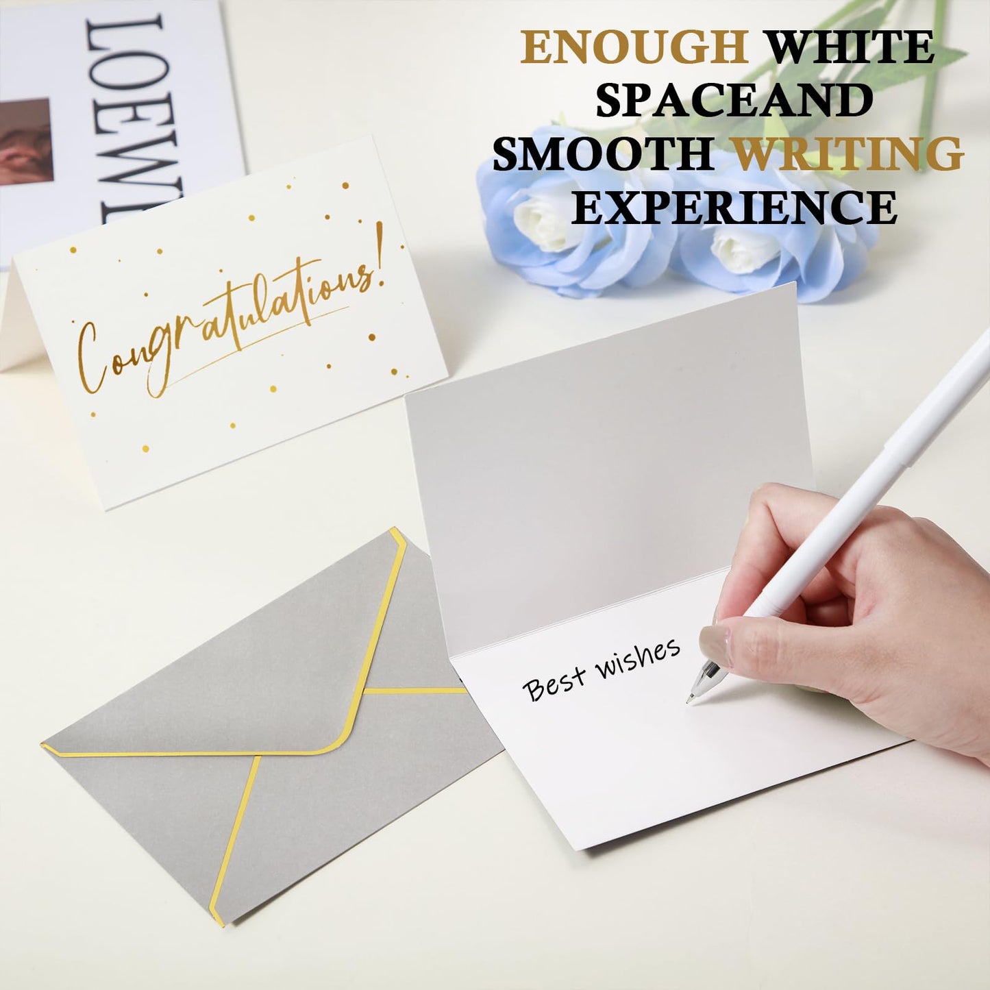 Dinifee 100 Pack Congratulations Cards with Envelopes All Occasion Congrats Greeting Card for Engagement,Business,Baby Shower,Wedding Graduation Party, 4 x 6 In(Gray)