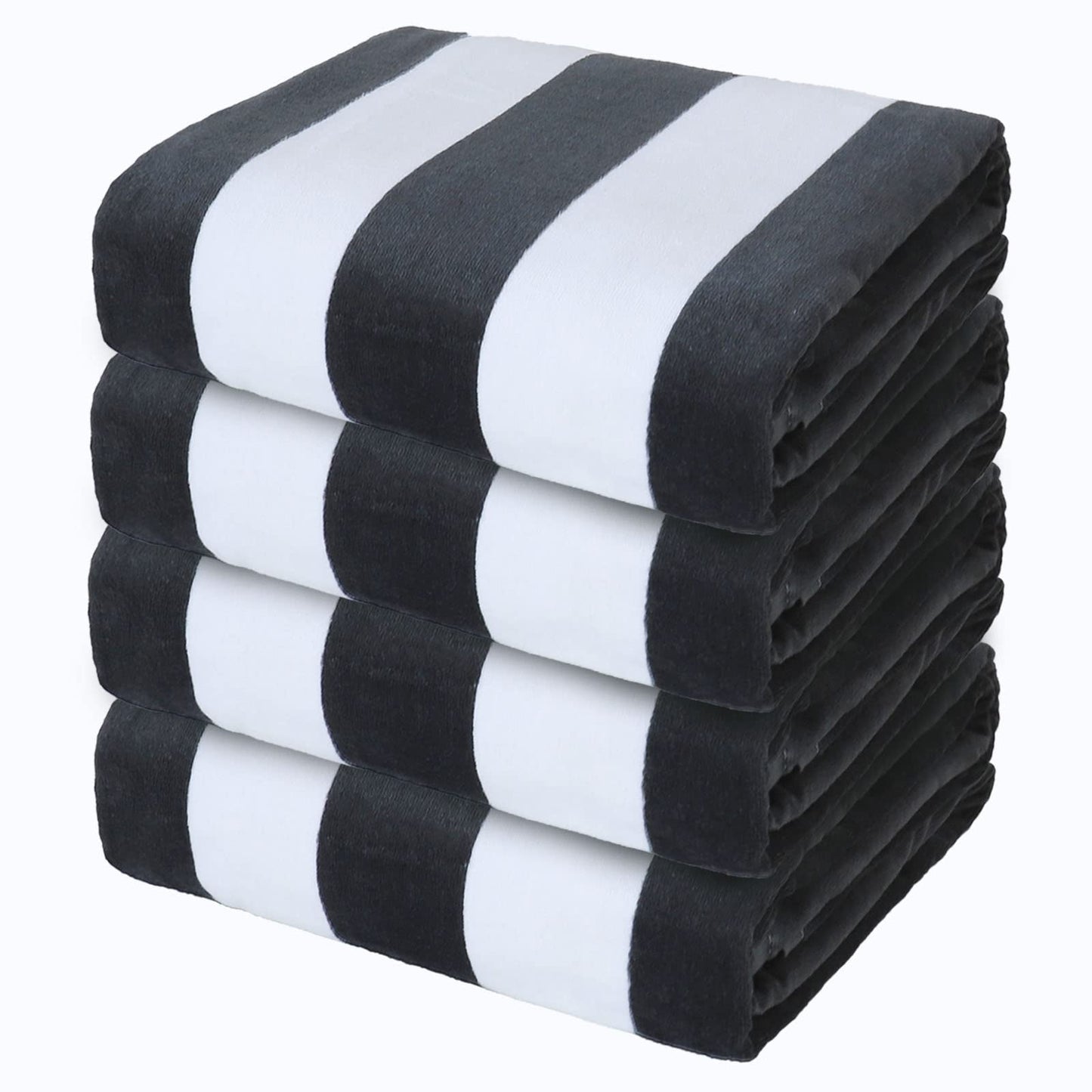 Exclusivo Mezcla 4 Pack Cotton Oversized 35x70 Inches Soft Cabana Stripe Thick Beach Towel, Super Absorbent Travel Bath Pool Towel (Charcoal Grey)