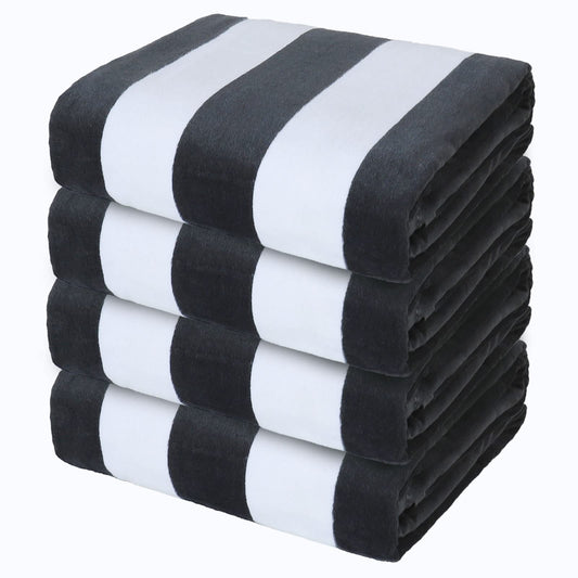 Exclusivo Mezcla 4 Pack Cotton Oversized 35x70 Inches Soft Cabana Stripe Thick Beach Towel, Super Absorbent Travel Bath Pool Towel (Charcoal Grey)
