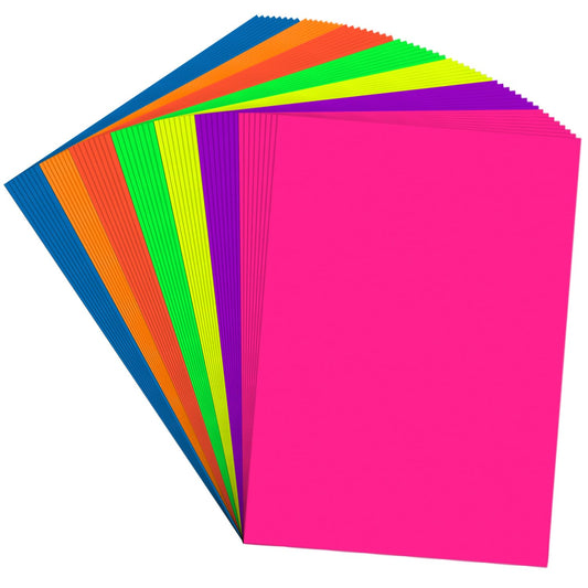 Construction Paper 12x18 IN,56 Sheets Neon Cardstock 7 Assorted Fluorescent Colors Heavyweight 180GSM/65lb Bright Colored Paper for Kids Arts and Crafts, School Projects,DIY Posters