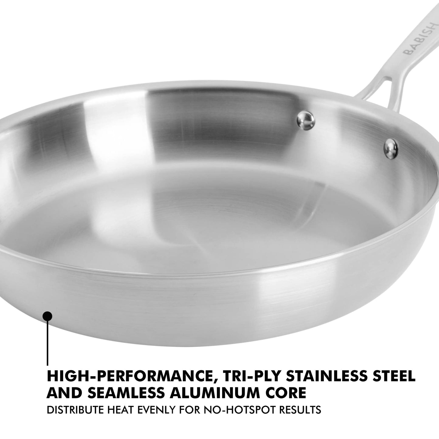 Babish 10-Inch Tri-Ply Stainless Steel Frying Pan – Professional Grade Skillet for Searing, Sautéing & Everyday Cooking